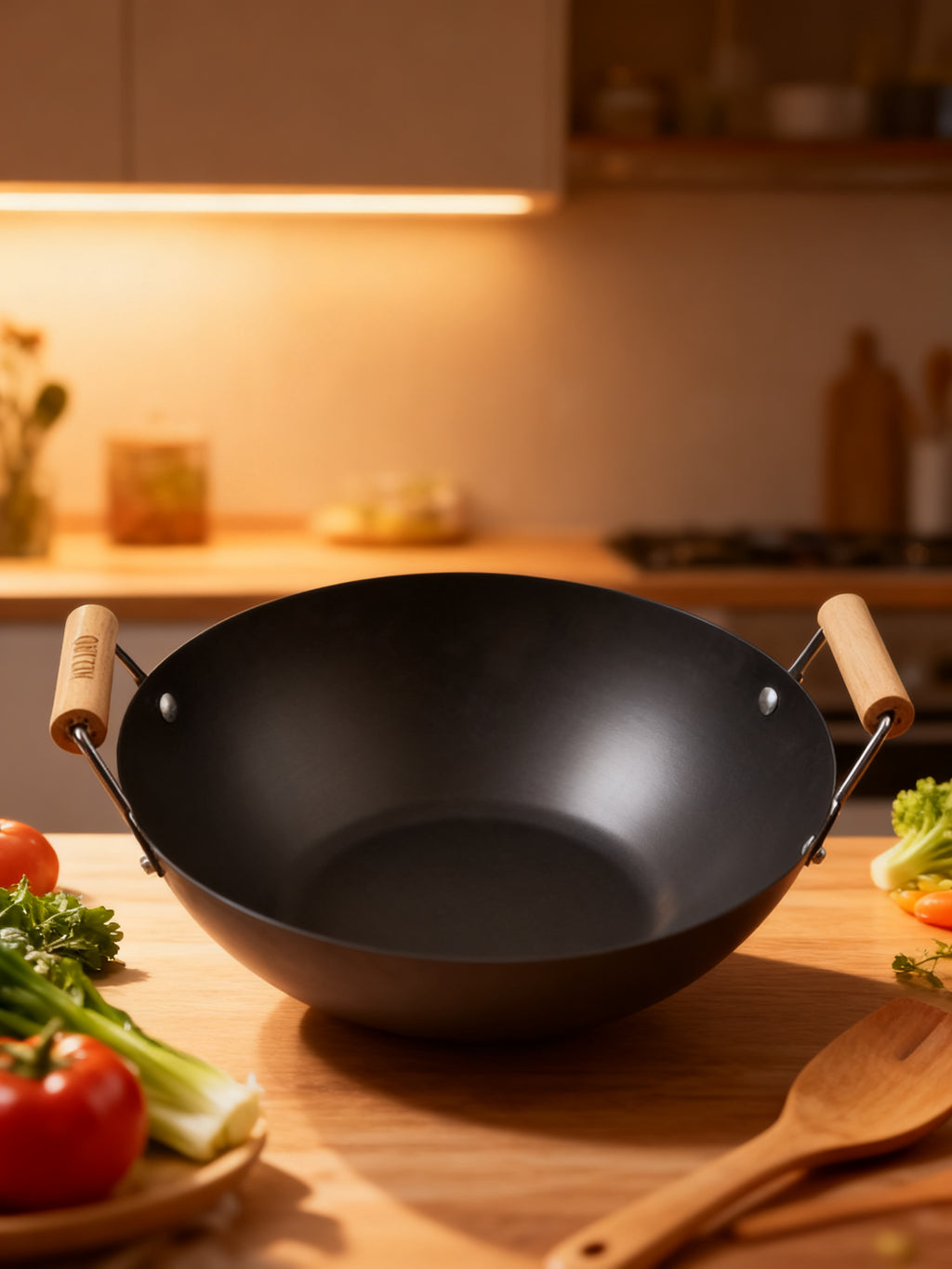 QUTTIN Wok 30cm con 2 Asas de Madera