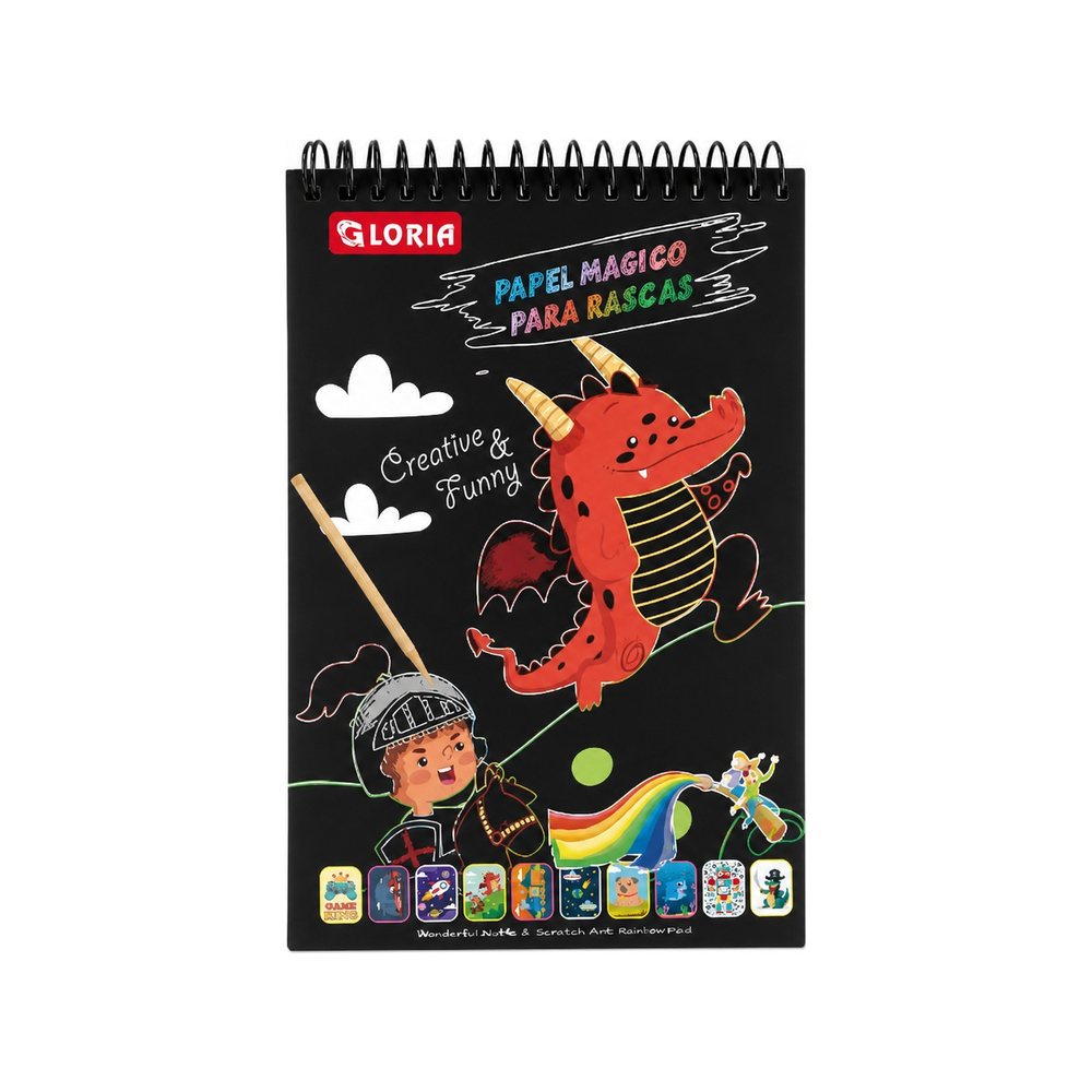 A5 Gloria Scratch Art Notebook | Stick Included | Creative Art for Kids & Family