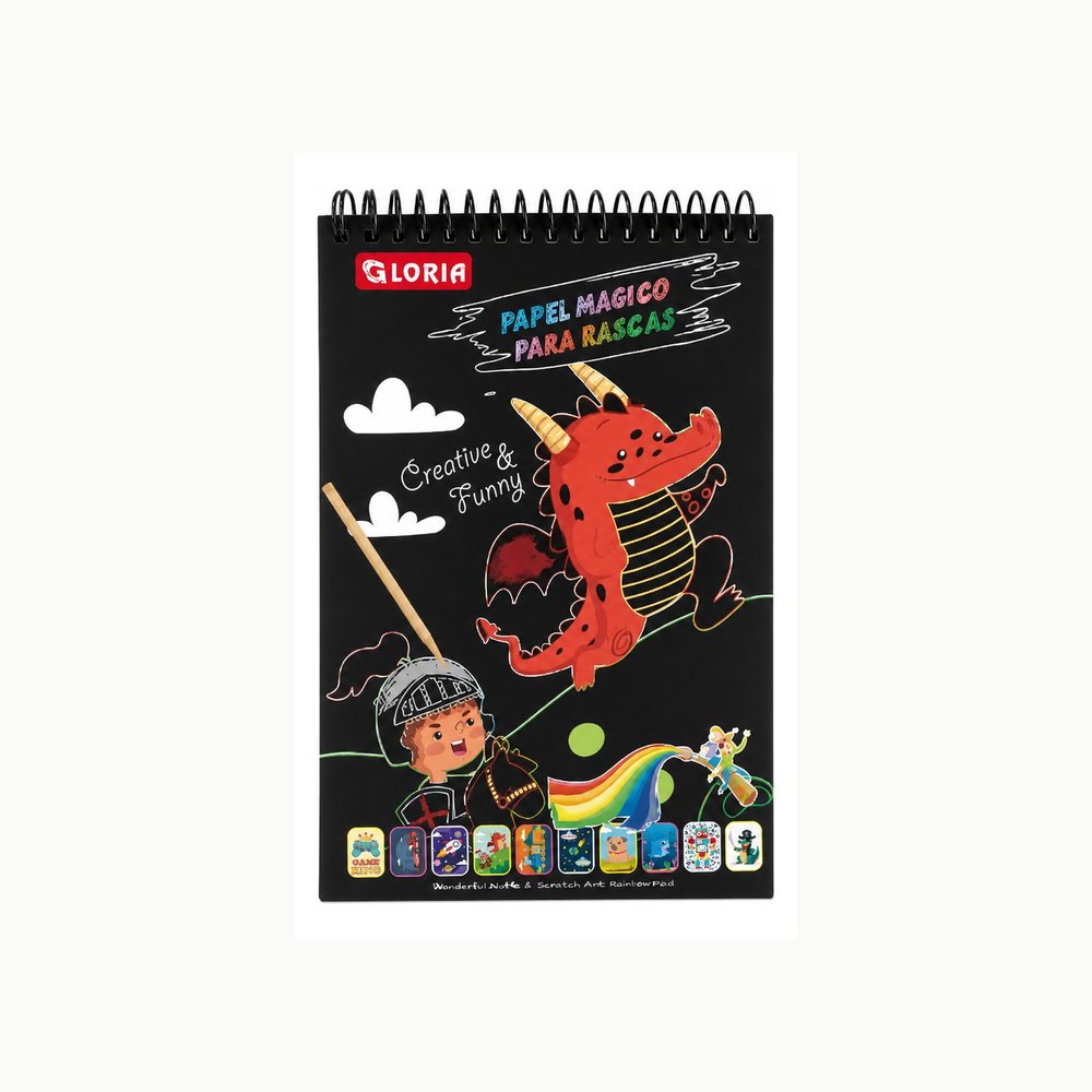 A5 Gloria Scratch Art Notebook | Stick Included | Creative Art for Kids & Family