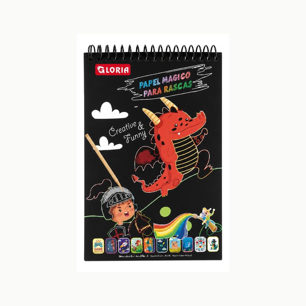 A5 Gloria Scratch Art Notebook | Stick Included | Creative Art for Kids & Family