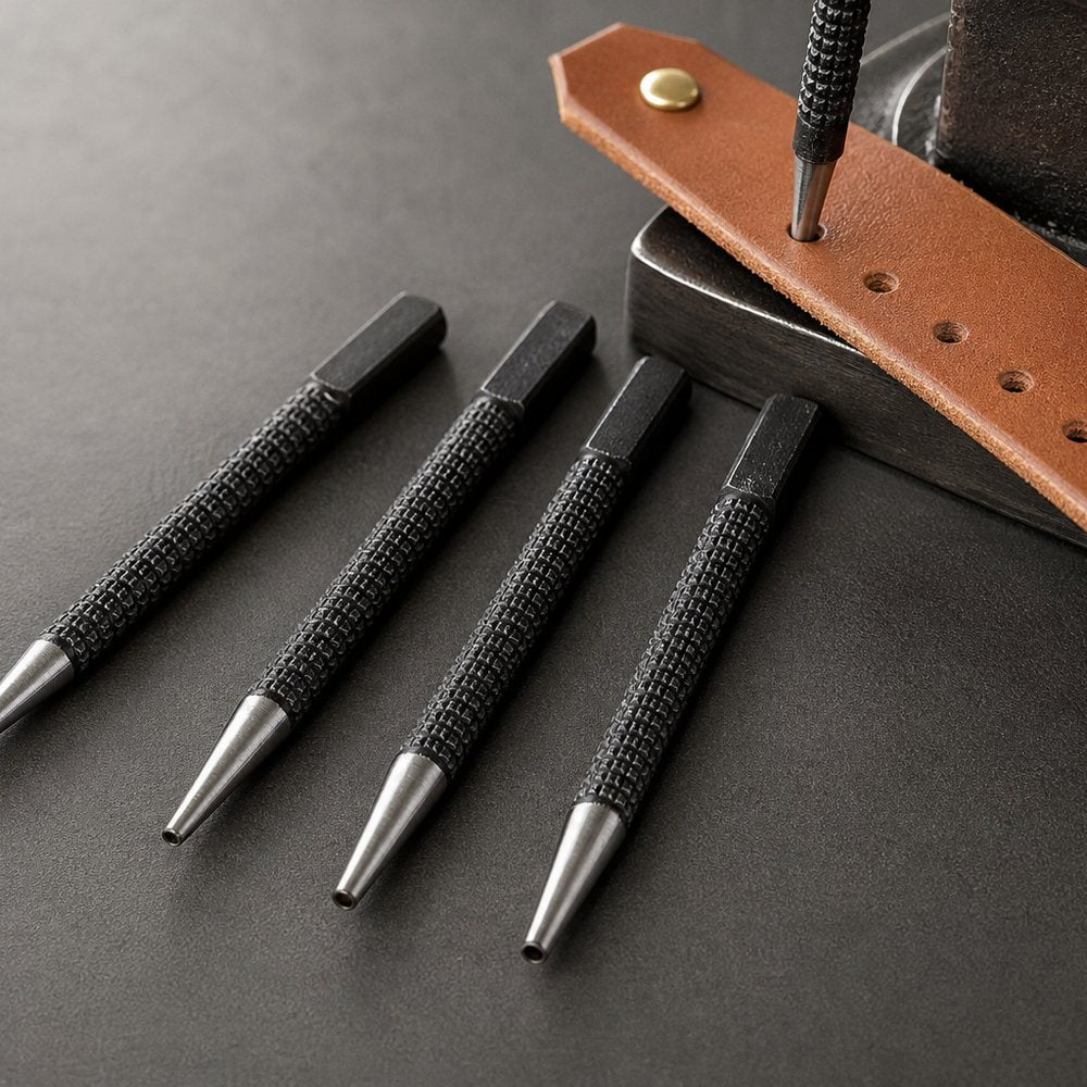 Sacabocados Punzonador 4 Piezas | 1.5 / 2.5 / 3 / 4mm | Metal, Plástico y Madera