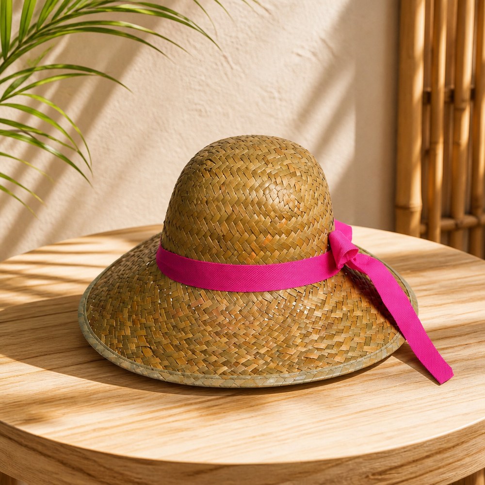 Sombrero de Paja con Ribete Rosa
