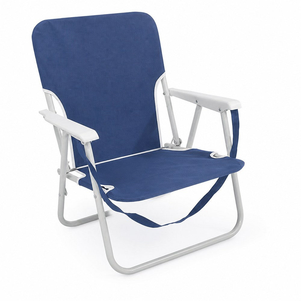 Silla plegable azul y blanca