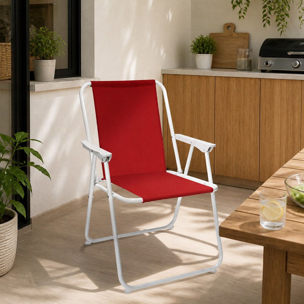 Silla plegable roja y blanca
