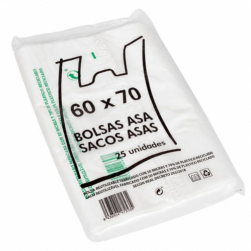 Recycled Plastic Shopping Bags 60x70 cm | Pack of 25 | 70% Recycled | 50 Microns