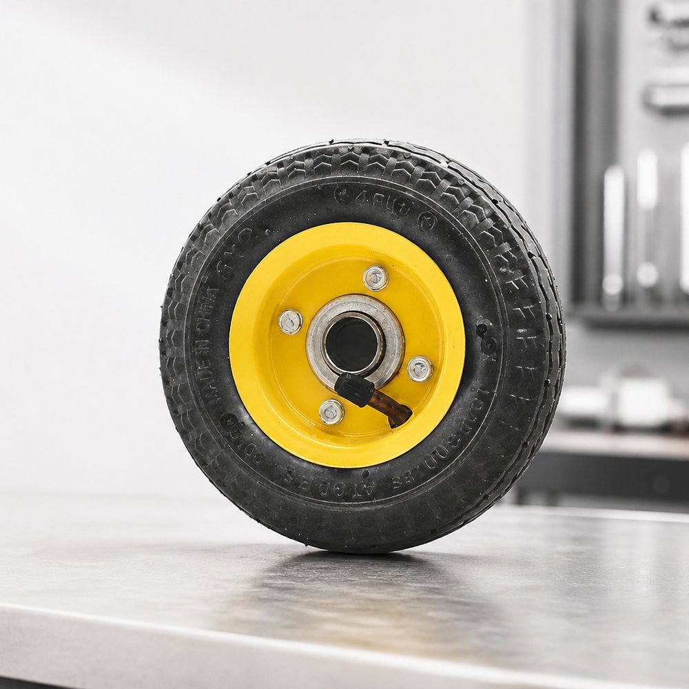 Inflatable wheel with ball bearings and metal spokes