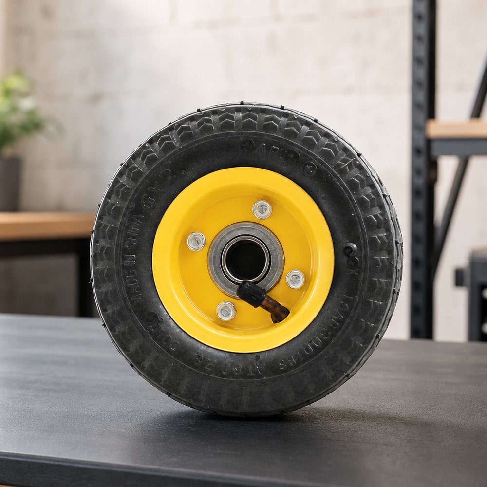 Inflatable wheel with ball bearings and metal spokes