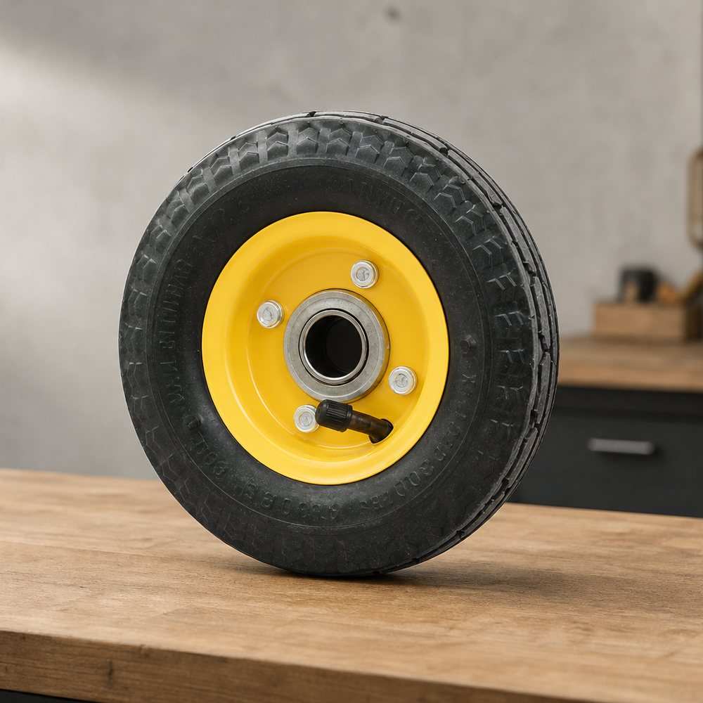 Inflatable wheel with ball bearings and metal spokes