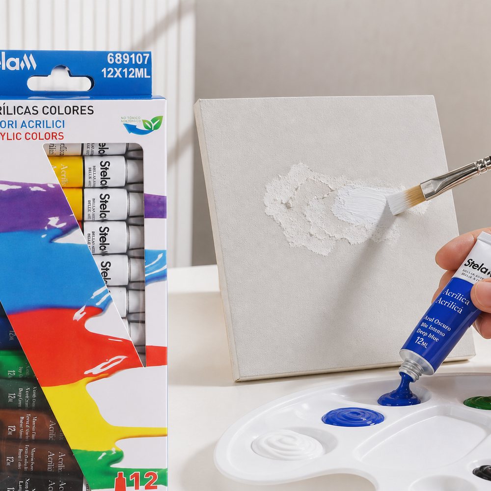 Set of 12 acrylic paint tubes 12 ml