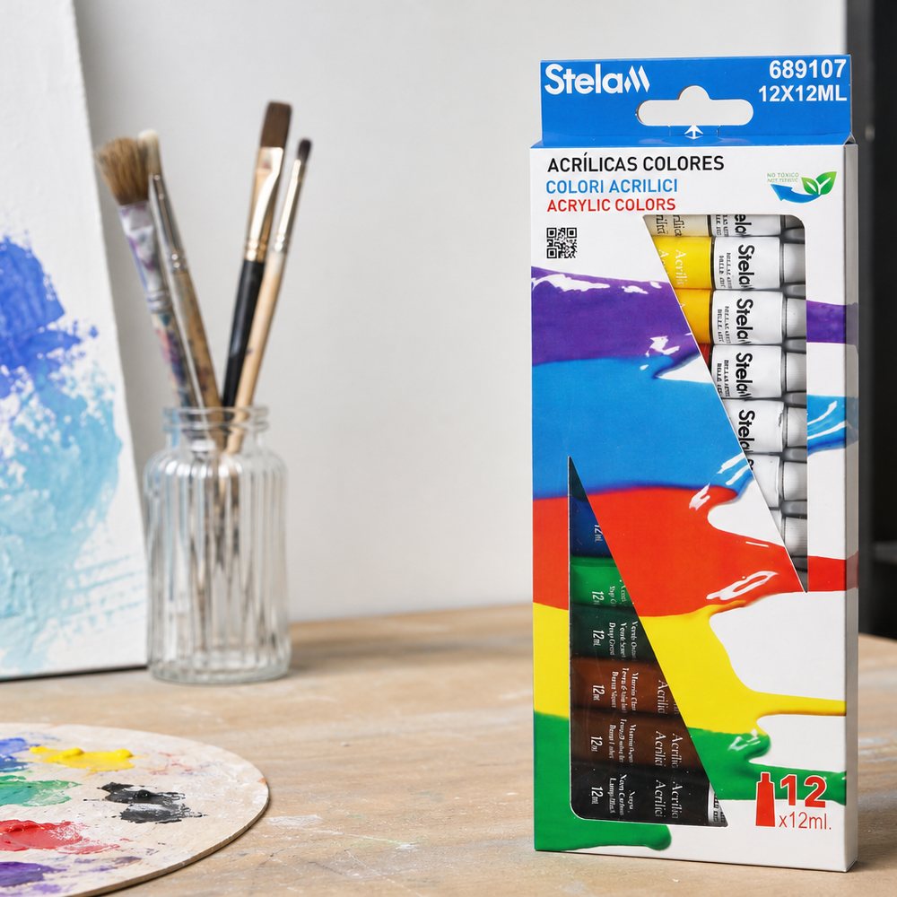 Set of 12 acrylic paint tubes 12 ml