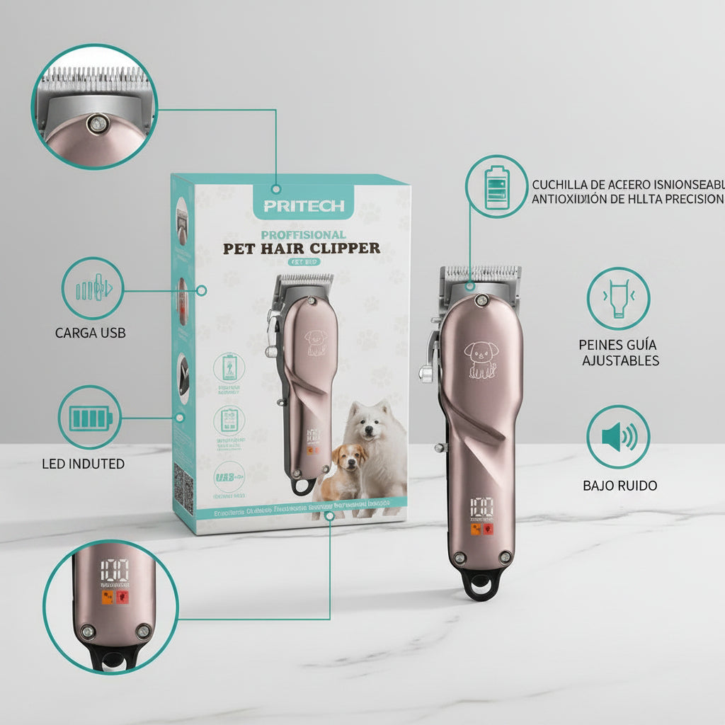 PRITECH PET-057 Pet Hair Clippers | 1600mAh Battery | LED Display | USB Charging