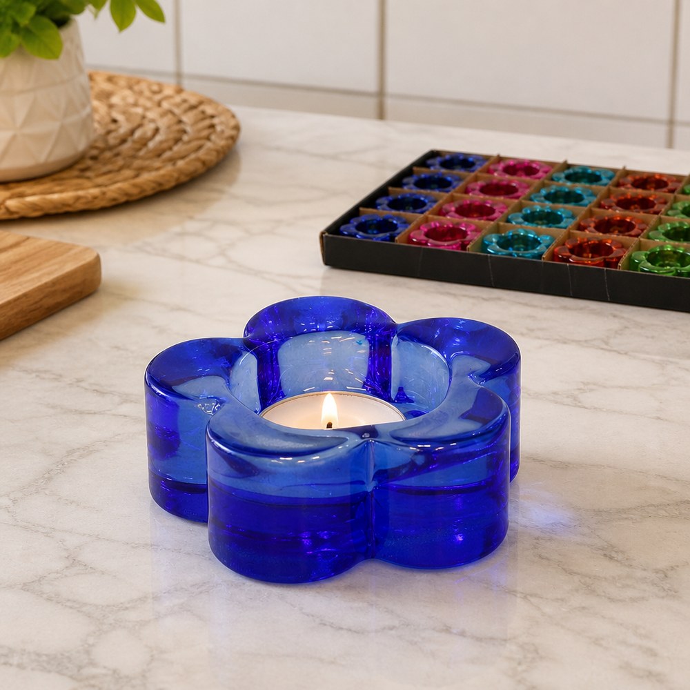 Blue Glass Candle Holder
