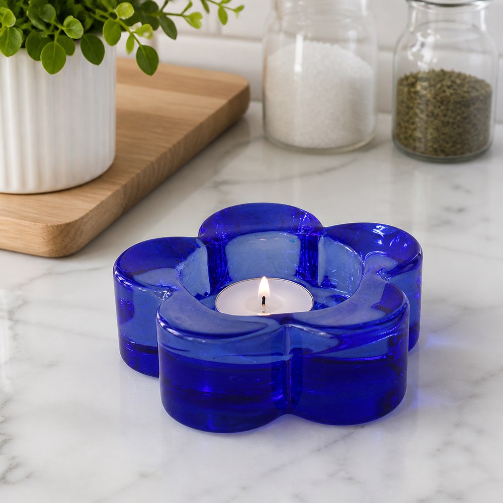Blue Glass Candle Holder